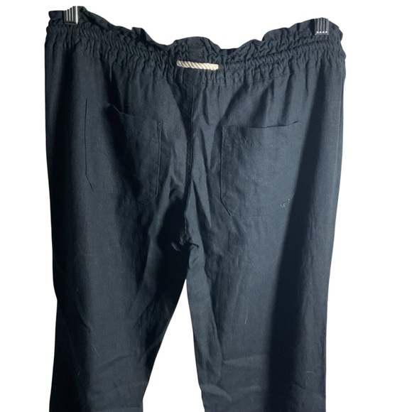 Roxy Black Drawstring Pants Pockets Casual Beach Flax Linen - Picture 5 of 6